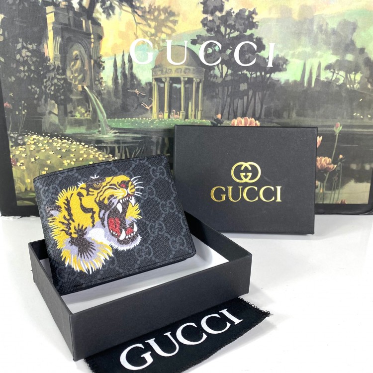 GUCCİ Bİ-FOLD ERKEK MOTİFLİ TİGER BLACK BOZUK PARALİ 